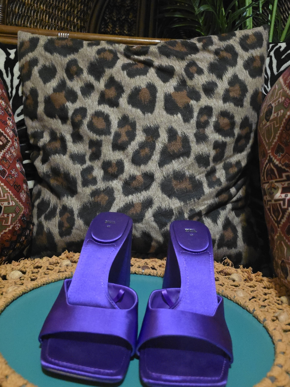 Zara Purple Satin Chunky Block Heel Slide Mule Sandals 40